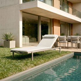 Șezlong de grădină Amarello reglabil, din aluminiu, bej deschis/bej-gri