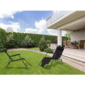 Șezlong de grădină cu tetieră, structură pliabilă, negru, MultiGarden