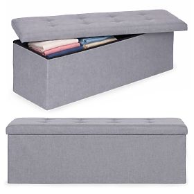 Taburet tapițat 111x38 cm cu spațiu de depozitare gri deschis ModernHome, MODERNHOME
