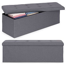 Taburet tapițat 111x38 cm cu spațiu de depozitare gri închis ModernHome, MODERNHOME
